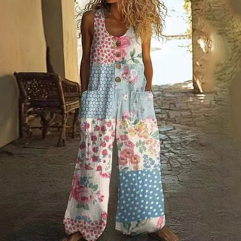 3D Digital Printing Women's Vest With Pocket Floral Jumpsuit (10220562252056)
