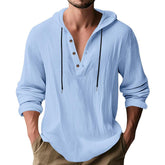 Men’s Hooded Long Sleeve T-Shirt – Lightweight Linen Casual Hoodie men-tshirt AllTrendMart Light Blue S