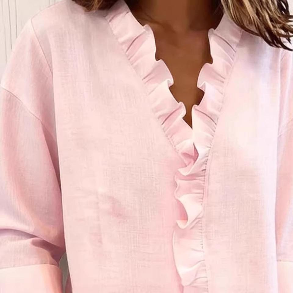 Women’s Ruffled Long Sleeve T-Shirt – Asymmetrical Casual Stylish Top women-tshirt AllTrendMart
