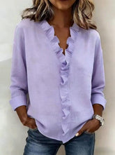 Women’s Ruffled Long Sleeve T-Shirt – Asymmetrical Casual Stylish Top women-tshirt AllTrendMart Purple S
