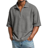 Men’s Waffle Knit Polo T-Shirt – Short Sleeve Breathable Summer Tee men-tshirt AllTrendMart Gray S