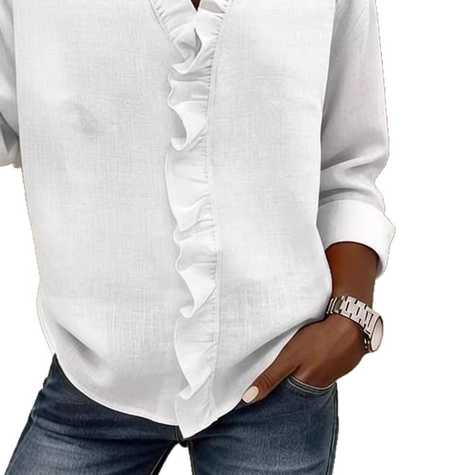 Women’s Ruffled Long Sleeve T-Shirt – Asymmetrical Casual Stylish Top women-tshirt AllTrendMart