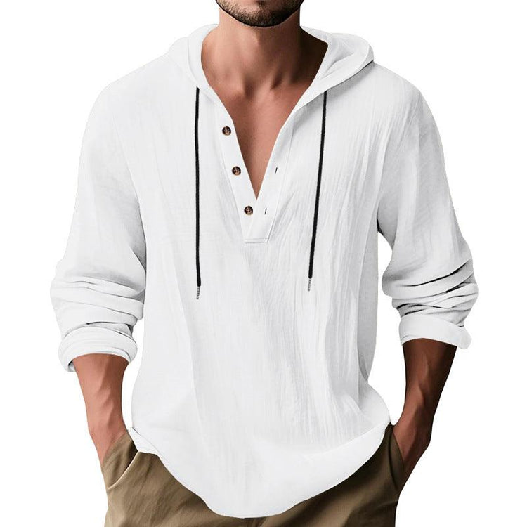 Men’s Hooded Long Sleeve T-Shirt – Lightweight Linen Casual Hoodie men-tshirt AllTrendMart White S