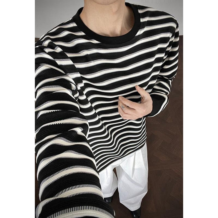 Men’s Striped Loose Fit Long Sleeve T-Shirt – Casual Streetwear Tee men-tshirt AllTrendMart