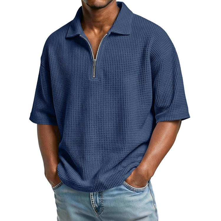 Men’s Waffle Knit Polo T-Shirt – Short Sleeve Breathable Summer Tee men-tshirt AllTrendMart Navy Blue S