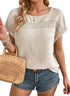 Women’s Hollow-Out Cotton T-Shirt – Casual Embossed Short Sleeve Top women-tshirt AllTrendMart Beige S