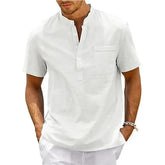 Men’s Cotton Linen Henley Shirt – Short Sleeve Casual Summer Top men-tshirt AllTrendMart