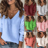 Women’s Cotton V-Neck Long Sleeve T-Shirt – Loose Fit Casual Top women-tshirt AllTrendMart