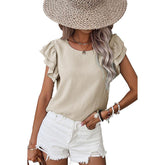 Women’s Petal Sleeve T-Shirt – Loose Fit Casual Summer Top women-tshirt AllTrendMart Light Khaki S