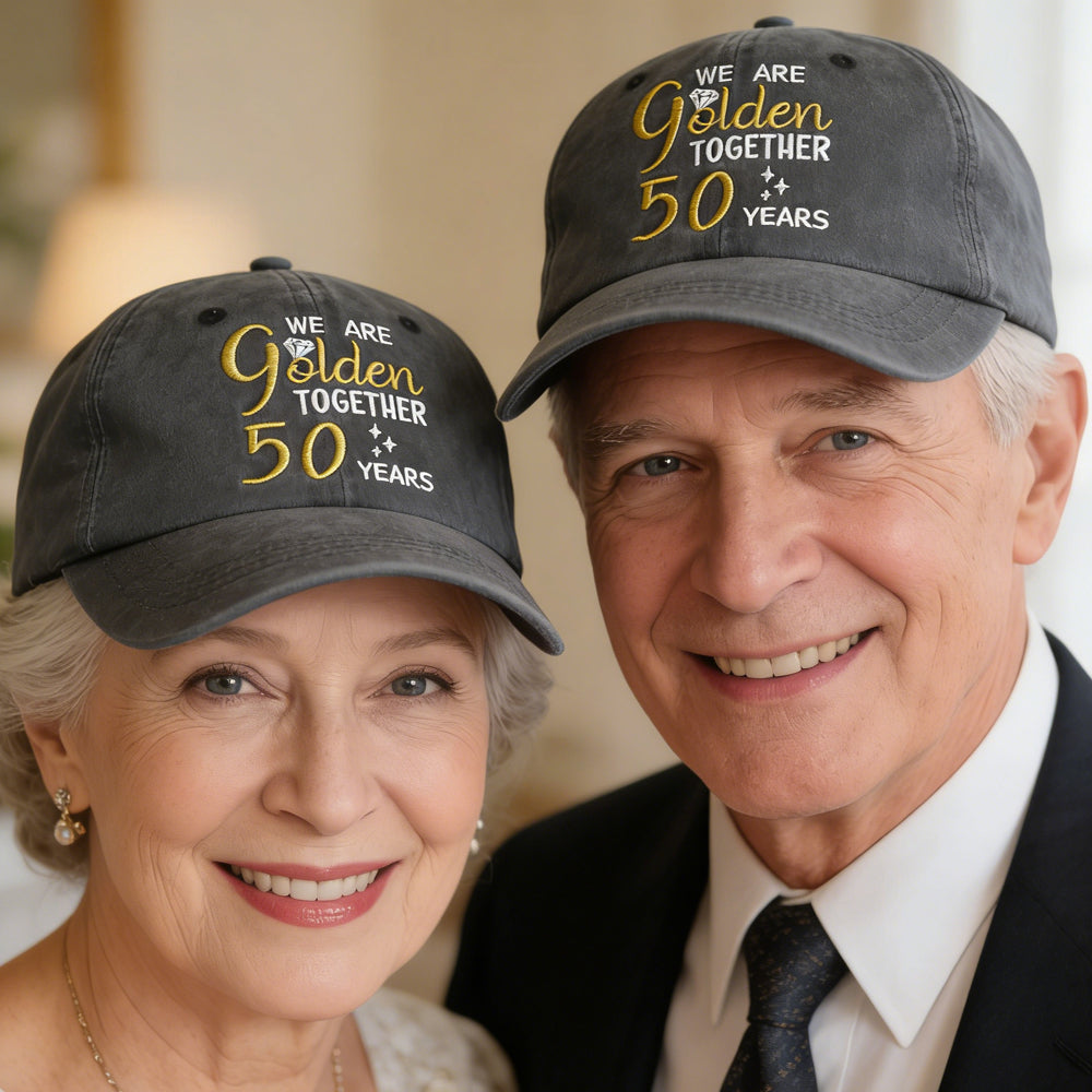 2pcs 50th Wedding Anniversary Gifts For Couple Baseball Cap For Men Women, Parents, Grandpa Grandma (10219955093784)