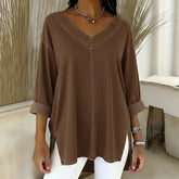 Women’s Denim-Look V-Neck Long Sleeve T-Shirt – Casual Soft Top women-tshirt AllTrendMart Brown S