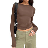Women’s Slim Fit Long Sleeve T-Shirt – Casual Stretch Basic Top women-tshirt AllTrendMart Brown XS