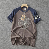 Men’s Washed Vintage Graphic T-Shirt – Retro Cotton Casual Tee men-tshirt AllTrendMart Navy Blue & Light Brown M
