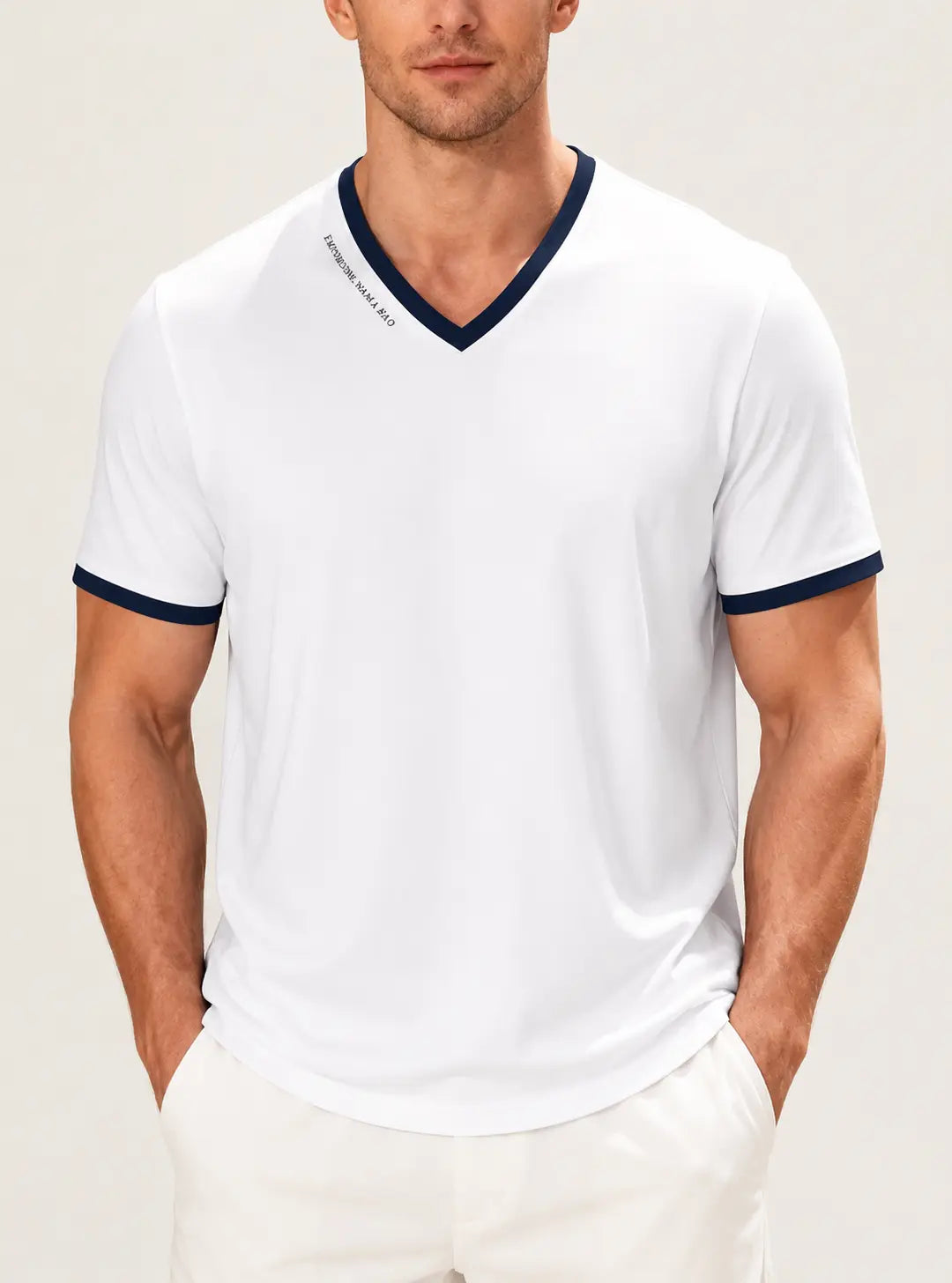 Men’s V-Neck Contrast Trim T-Shirt – Slim Fit Casual Summer Tee men-tshirt AllTrendMart