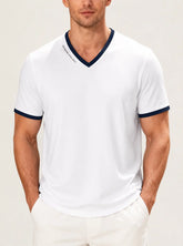 Men’s V-Neck Contrast Trim T-Shirt – Slim Fit Casual Summer Tee men-tshirt AllTrendMart