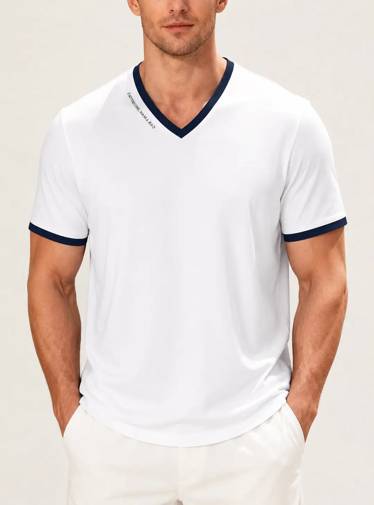 Men’s V-Neck Contrast Trim T-Shirt – Slim Fit Casual Summer Tee men-tshirt AllTrendMart