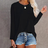 Women’s Cotton Long Sleeve T-Shirt – Casual Loose Fit Basic Tee women-tshirt AllTrendMart Black S