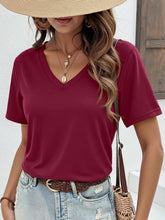 Women’s V-Neck T-Shirt – Soft Stretch Short Sleeve Casual Basic Tee women-tshirt AllTrendMart Wine Red S
