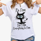 Women’s Graphic T-Shirt – “It’s Fine I’m Fine” Cat Print Casual Tee women-tshirt AllTrendMart White S