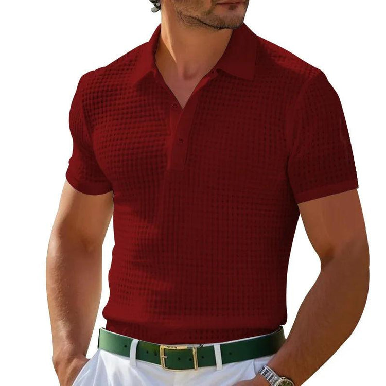 Men’s Waffle Knit Polo Shirt – Slim Fit Short Sleeve Casual Summer Top men-tshirt AllTrendMart Wine Red S
