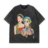 Women’s Washed Oversized Graphic T-Shirt – Vintage Cotton Y2K Tee women-tshirt AllTrendMart JJ0702 Black S