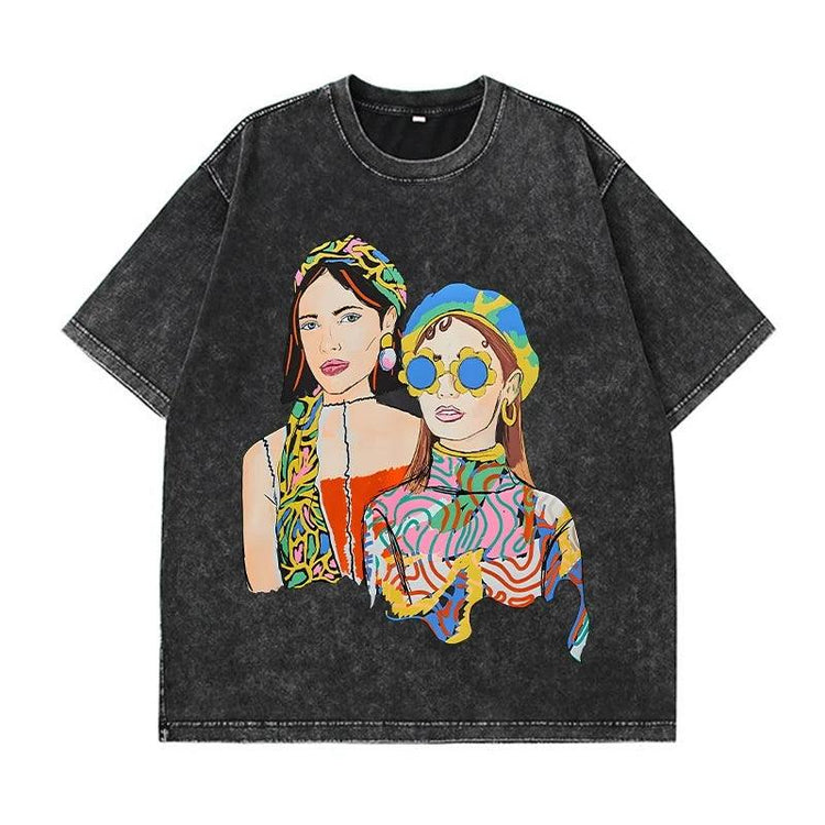Women’s Washed Oversized Graphic T-Shirt – Vintage Cotton Y2K Tee women-tshirt AllTrendMart JJ0702 Black S
