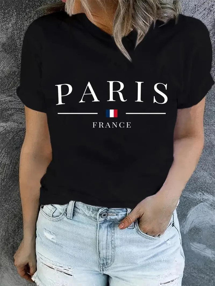 Women’s Paris Print T-Shirt – Casual Short Sleeve Crew Neck Top women-tshirt AllTrendMart Black XS