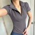 Women’s Zip-Up Workout T-Shirt – Slim Fit Quick-Dry Short Sleeve Gym Top women-tshirt AllTrendMart Gray S