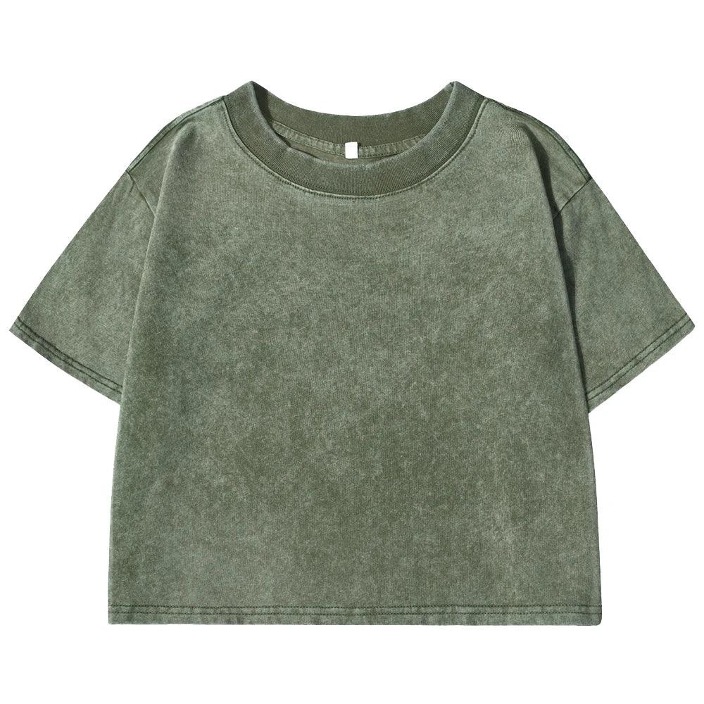Women’s Washed Crop T-Shirt – Vintage Cotton Streetwear Slim Fit Tee women-tshirt AllTrendMart Dark Green S