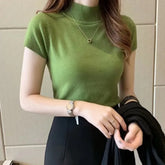 Women Half High Neck T-Shirt – Slim Fit Casual Elegant Top women-tshirt AllTrendMart Matcha Green One Size