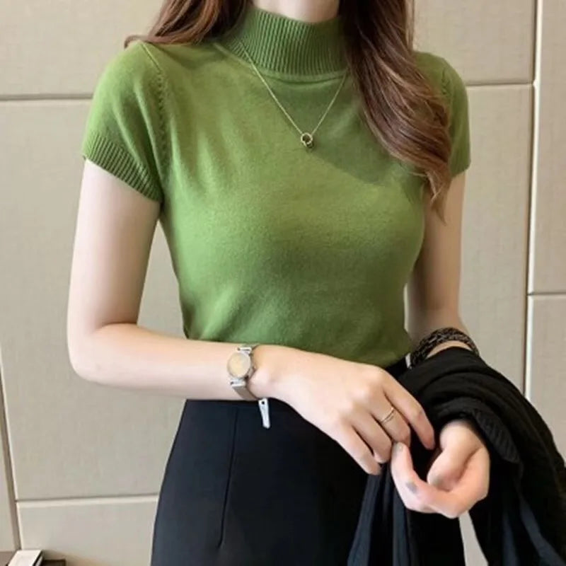 Women Half-High Neck T-Shirt – Elegant Casual Top