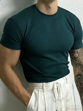 Men’s Stripe Fitness T-Shirt – Breathable High Collar Sport Tee men-tshirt AllTrendMart