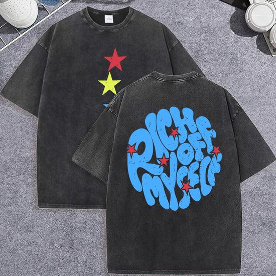 Unisex Vintage Washed T-Shirt – “Rich Off Myself” Graphic Cotton Loose Fit Tee unisex-tshirt AllTrendMart Black XS