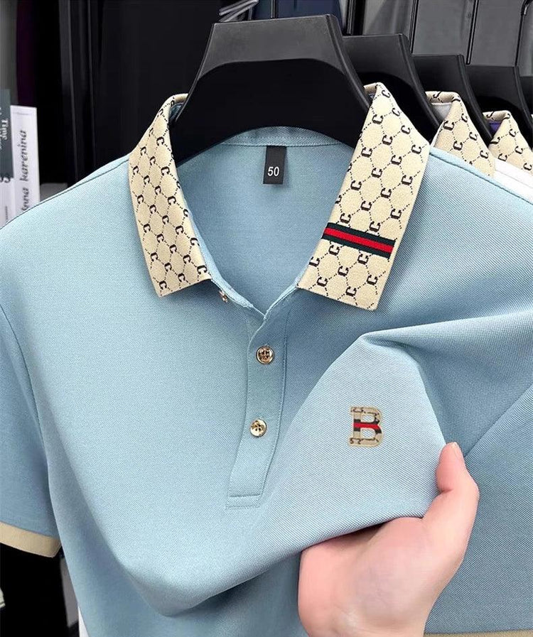 Men’s Contrast Polo Shirt – Short Sleeve Breathable Casual Summer Top men-tshirt AllTrendMart Blue M