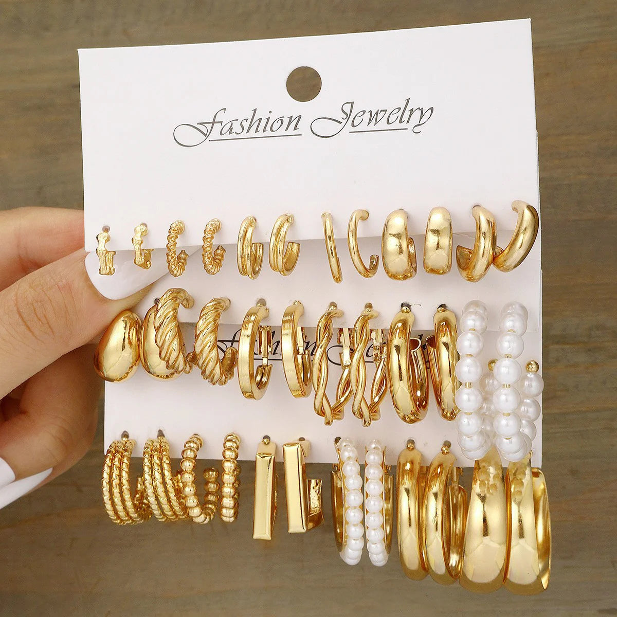 Bohemian Pearl & Gold Hoop Earrings Set