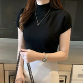 Women Half High Neck T-Shirt – Slim Fit Casual Elegant Top women-tshirt AllTrendMart Black One Size