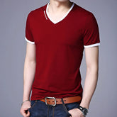 Men’s V-Neck Contrast Trim T-Shirt – Slim Fit Casual Summer Tee men-tshirt AllTrendMart
