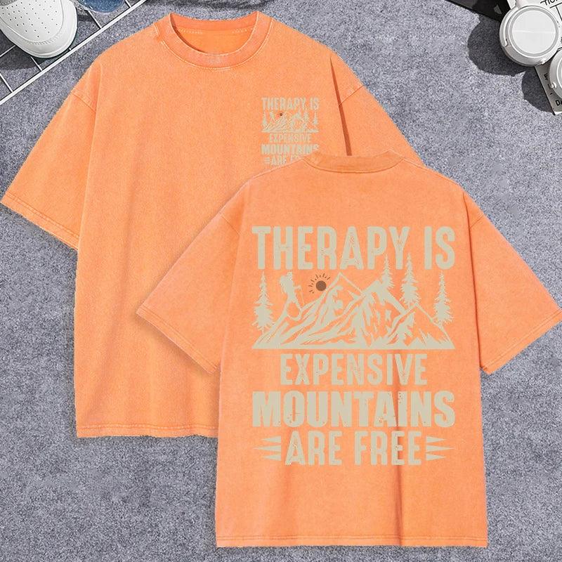 Unisex Vintage Washed T-Shirt – Mountain Graphic “Therapy Is Expensive” Cotton Tee unisex-tshirt AllTrendMart Orange XS