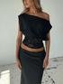 Women’s One Shoulder Lace Top – Sheer Patchwork Y2K Party T-Shirt women-tshirt AllTrendMart Black S
