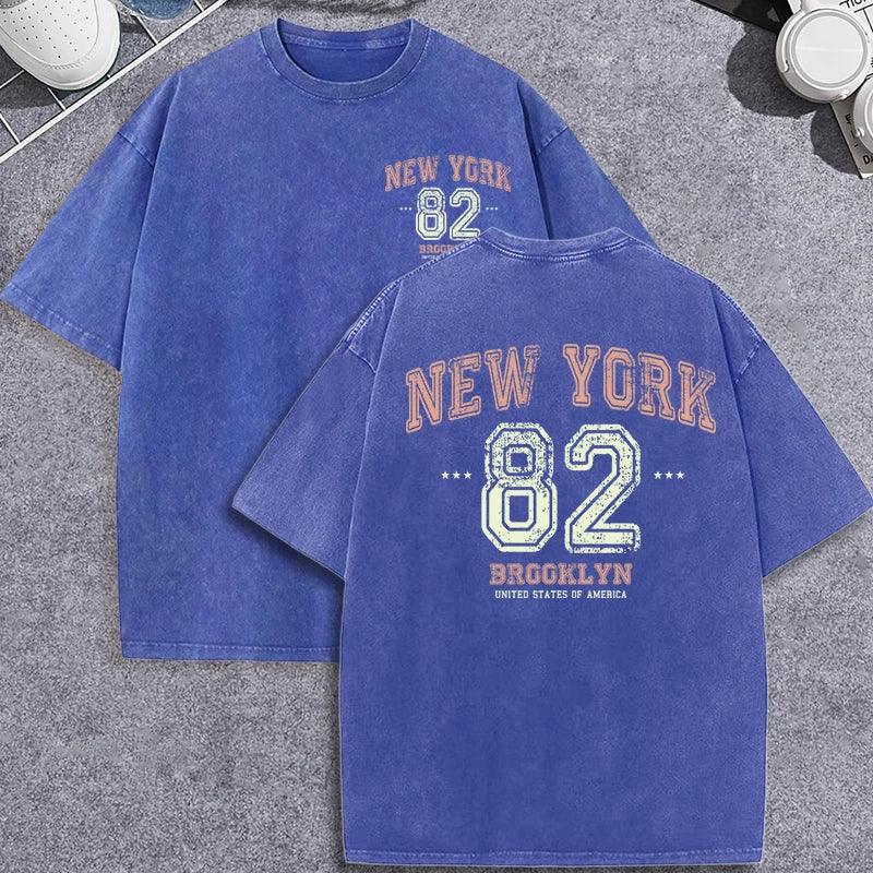 Unisex Vintage Washed T-Shirt – New York 82 Graphic Cotton Loose Fit Tee unisex-tshirt AllTrendMart Blue XS