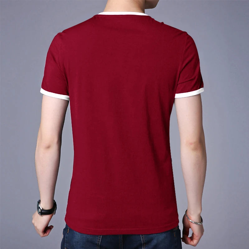 Men’s V-Neck Contrast Trim T-Shirt – Slim Fit Casual Summer Tee men-tshirt AllTrendMart