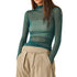 Women’s Sheer Mesh Turtleneck Top – Slim Fit Long Sleeve Clubwear women-tshirt AllTrendMart Turquoise S