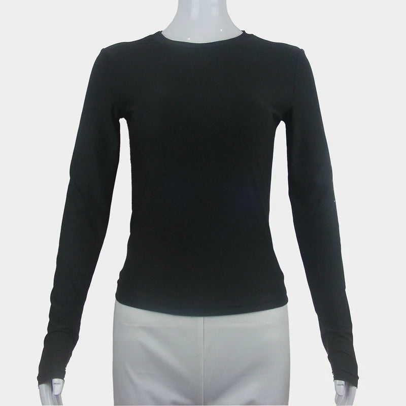 Women Slim Fit Long Sleeve O-Neck T-Shirt Knit Top