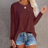 Women’s Cotton Long Sleeve T-Shirt – Casual Loose Fit Basic Tee women-tshirt AllTrendMart Wine Red S