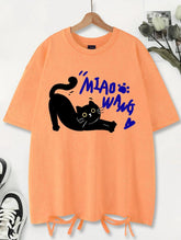 Unisex Vintage Washed T-Shirt – Black Cat Graphic Cotton Loose Fit Tee unisex-tshirt AllTrendMart Orange XS
