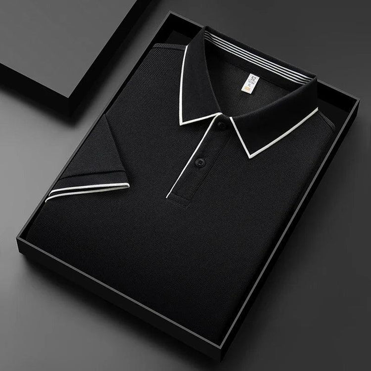 Men’s Business Casual Polo T-Shirt – Short Sleeve Solid Color Top men-tshirt AllTrendMart Black M