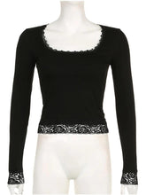 Women’s Y2K Lace Trim Long Sleeve T-Shirt – Slim Fit Vintage Crop Top women-tshirt AllTrendMart
