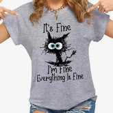 Women’s Graphic T-Shirt – “It’s Fine I’m Fine” Cat Print Casual Tee women-tshirt AllTrendMart