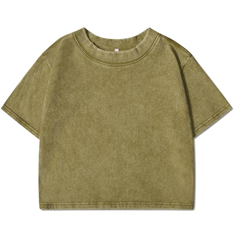 Women’s Washed Crop T-Shirt – Vintage Cotton Streetwear Slim Fit Tee women-tshirt AllTrendMart Brown S