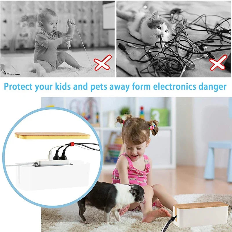 Wooden Cable Storage Box – Power Strip & Wire Management Organizer